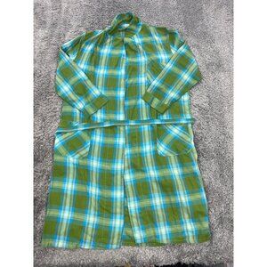 Vtg Fruit of the Loom Robe Men Medium Green Madras Plaid Permanent Press 80s 90s